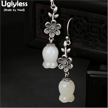 Uglyless 100% Real Solid 925 Sterling Thai Silver Nature Jade Flower Earrings Lily of the valley Earrings for Women Fine Jewelry 2024 - buy cheap