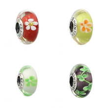 925 Sterling Silver Large Hole Colorful 3D Flower Glass Charm Beads Fit European Bracelet Jewelry 2024 - buy cheap