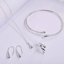 2018 New  Silver Plated Drops 925 Necklace Set Fashion dropped Rings Bracelet Necklaces Earrings 4 Piece  Jewelry Set 2024 - buy cheap