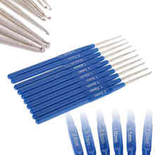 Agujas ganchos de tejer de Metal azul, Kit de herramientas de ganchillo con agarraderas ergonómicas, 10 Uds. 2024 - compra barato