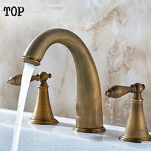 Antique brass sink taps basin mixer hot and cold water mixer tap Double handle Three holes bathroom faucet 2024 - buy cheap