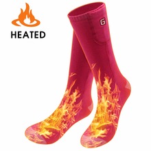 Chica Rosa invierno cálido calcetines 3,7 V Recharegable batería calentado eléctrico calcetines mujeres frío invierno largo Calcetines 2024 - compra barato
