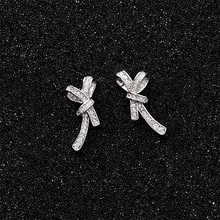 Korea Fashion Simple Zircon Bow Stud Earrings Sweet Short Hair Earrings 925 Silver Pin Earring for Women Ear Jewelry 2024 - buy cheap