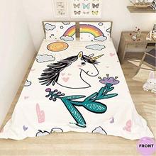 3 piece Double sided unicorn duvet cover set for girls boys single full queen size bedding kids black and white sheets linen bed 2024 - buy cheap