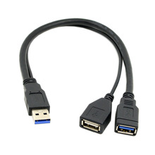 Jimier 20 см USB 3,0 штекер на двойной USB гнездо Удлинительный кабель для передачи данных дополнительной мощности для 2,5 дюймового мобильного жесткого диска черного цвета 2024 - купить недорого
