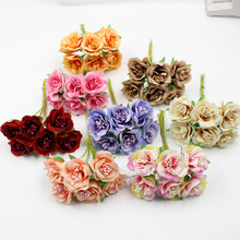 6pcs/lot 3cm artificial flower silk stamen rose bouquet for wedding home decoration DIY garland scrapbook gift box craft flower 2024 - buy cheap