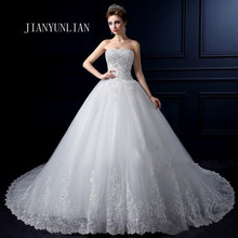 Vestido De Noiva 2019 new bride princess strapless sleeveless white lace embroidery luxury train wedding dress custom plus size 2024 - buy cheap