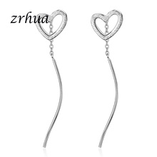 ZRHUA-pendientes de gota de Plata de Ley 925 para mujer, joyas de amor corazón, Colgante con cadena de alambre para la oreja, regalo de fiesta 2024 - compra barato