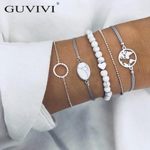Fashion 5pcs/lot Bohemian Heart Style Natural Stone Bracelets Set Hollow Map Chain Link Bracelets Jewelry Gifts For Women Girls 2024 - buy cheap