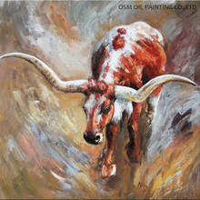 Superb Artist Hand-painted High Quality Modern Bull Animals Oil Painting Decorative Texas Longhorn OX Oil Painting For Decor 2024 - buy cheap