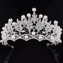 Tiara de noiva brilhante, coroa de pérola premium brilhante de zircônia cz, cristal strass, joias banhadas a prata para casamento 2024 - compre barato