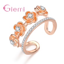 Zirconia cúbica transparente de alta calidad con flores bonitas de oro rosa anillos con abertura para los dedos para mujeres novia Bijoux de cristal 2024 - compra barato