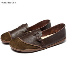 Whensinger-sapato feminino plano de couro genuíno, calçado plataforma sem cadarço para mulheres, mocassins casuais 2024 - compre barato