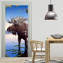 3D настенные художественные двери Фреска Moose животные обои наклейка на стену Наклейка на стену фото самоклеющиеся аксессуары для домашнего декора 2024 - купить недорого