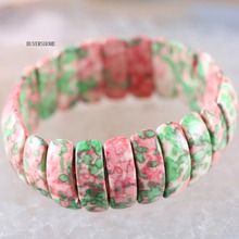 Frete grátis pulseira feminina bracelete joia esticável bracelete feminino natural rosa com pedra verde oceano 7 "h929 2024 - compre barato