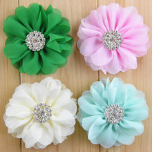 Wholesale 200pcs/lot 2.76" Handmade Chiffon Flowers Rhinestone Center Fabric Flower For Hair Accessories Free Shipping FH09 2024 - buy cheap