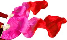 Hits 2017 High selling women Quality Silk Belly Dance Fan Dance 100% Real Silk Veils 1 pair 180*90 cm Red + Rose Red 2024 - buy cheap