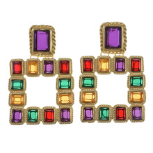 2021 Brand Za Earrings Geometric Square Statement Big Drop Earrings Women Gold Color Metal Crystal Long Dangle Earrings Femme 2024 - buy cheap