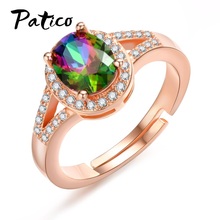 Attractive New Oval Shape Rainbow Color Stone CZ Crystal Rings For Girls Rose Gold 925 Sterling Silver Wedding Rings 2024 - buy cheap
