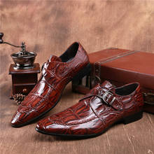 Коричневые/черные туфли из крокодиловой кожи, Мужские модельные туфли, свадебные туфли из натуральной кожи, Мужская обувь для бизнеса с пряжкой 2024 - купить недорого