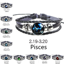 Pulsera de piel con signo del zodiaco para hombre y niño, brazalete con cuentas, 12 Constelaciones, accesorios de viaje, envío directo 2024 - compra barato