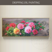 Pintura al óleo de peonías chinas pintadas a mano, pintura al óleo de Estilo de China, flor de peonía 2024 - compra barato