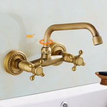 Antique Brass Double Handle Bathroom Faucet Swivel Spout Kitchen Mixer Faucets Hot And Cold Basin Sink Mixer Tap KD1206 2024 - buy cheap