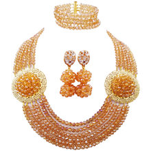 Conjunto de joias estilo africano ab, joias de ouro champanhe em cristal com colar e brincos para casamento 6lph01 2024 - compre barato