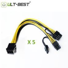 Ult-best-Cable de extensión de Cable de alimentación para minero, tarjeta de vídeo gráfica GPU macho, PCI-E, PCIE 6P hembra a 2 puertos duales de 8 pines 6 + 2 p, 5 unids/lote 2024 - compra barato