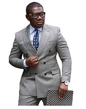 New Fashion Grey Double Breasted Wedding Suits for Men 2 Pieces Men Suits Groom Tuxedos (Jacket+Pants) 2024 - buy cheap