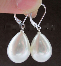 Hot sale Free Shipping>>>>>>>> Beautiful 12*16mm drip white sea shell pearl earring - 925 silver hook 2024 - buy cheap