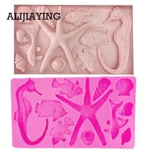 M1374 Seahorse starfish Silicone Fondant Mold Fish Shell Conch DIY Cake Decorating tools Chocolate Molds Resin Clay Mold 2024 - buy cheap