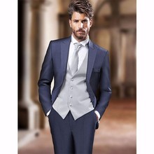 Custom Made Groomsmen Peak Lapel Groom Tuxedos Navy Blue Men Suits Wedding Best Man Blazer (Jacket+Pants+Tie+Vest) B981 2024 - buy cheap