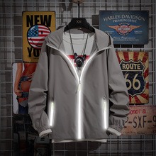 Puls Size 6XL 7XL Hooded Reflective Stripe Patchwork Jackets Men Thin Rib Sleeve Solid Fashion Casual Windbreaker Jacket 2024 - buy cheap