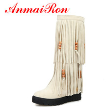 ANMAIRON Fashion Slip On Tassel Nubuck Boots Height Increasing Platform Boots Winter New Warm Shoes Women Snow Boots Size 34-44 2024 - buy cheap