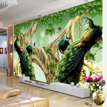 Wellyu-papel tapiz personalizado 3d, exquisito tallado de jade, hermoso pavo real, sofá, TV, Fondo de pared, 5d, pintura decorativa, papel tapiz 8d 2024 - compra barato