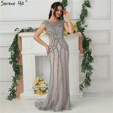 Vestidos de Noche de diseño de Dubái gris, batas de noche de lujo con perlas de diamante, lados recortados, sexys, 2021 Serene Hill LA6676 2024 - compra barato