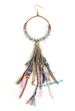 wholesale handmade Ethnic jewellery srystal beaded dangle earrings with leather tassel summer style nickel free earrings 2024 - buy cheap