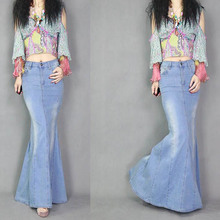 Fashion Spring Autumn Women Fish Tail Denim Skirts Girls Student High Waist Long Maxi Blue Floor-Llength Split Jeans Skirt 2024 - buy cheap