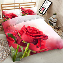 Juego de ropa de cama con estampado de rosa roja en 3d, edredón de tamaño doble, Sábana de cama, fundas de almohada, 4 Uds. 2024 - compra barato