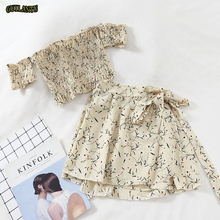 Conjunto feminino de duas peças, mini top e saia floral, camisa curta para o verão, casual, praia, 2 roupas, conjunto combinação 2024 - compre barato