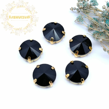 Black Round Glass Crystal sew on rhinestones with gold claw Diy wedding dress accessories Free shipping 2024 - buy cheap