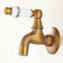 Vintage Antique Bronze One Ceramic Flower Pattern Handle Kitchen faucet wall mounted Laundry bathroom Mop Water Tap aav134 2024 - buy cheap