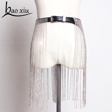 2019 New Street Women Long Tassel Chain Belt Silver Bling Female Punk Waist Metal Pants Jeans PU Leather Belt Straps Accessory 2024 - buy cheap