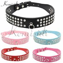 Personalized Dog Collar Custom Nylon Single Row Leather Diamond Adjustable Leather Release Basic Collar For Pet Dog Rhinestone 2024 - buy cheap