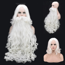 Christmas Gift Santa Claus Wig and Beard Synthetic Hair Cosplay Wigs For Men Hair Accessories White Santa Beard 60cm and 80cm 2024 - buy cheap