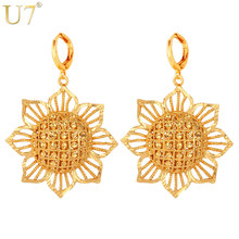 U7 Gold Color Sun Flower Earrings Indian Jewelry Wholesale Fashion Jewelry For Women Drop Earrings For Women E713 2024 - buy cheap