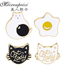 Animal Cat Enamel Pin Cat with Ball Brooches Pins Black White Cat Smile Fired Egg Brooches Best Friend Gift Lapel Badge Brooch 2024 - buy cheap