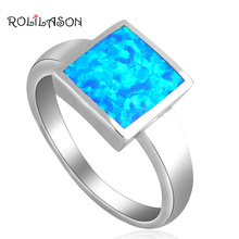 Design quadrado elegante atacado & varejo azul fogo opala prata chapeado jóias anéis para mulher eua #6 #7 #7.5 #9 or697 2024 - compre barato