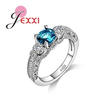 Clear Sky Blue Crystal  Stamp  Silver Wedding Bridal Rings Fashion Engagement Jewelry Women Party Rings 2024 - buy cheap